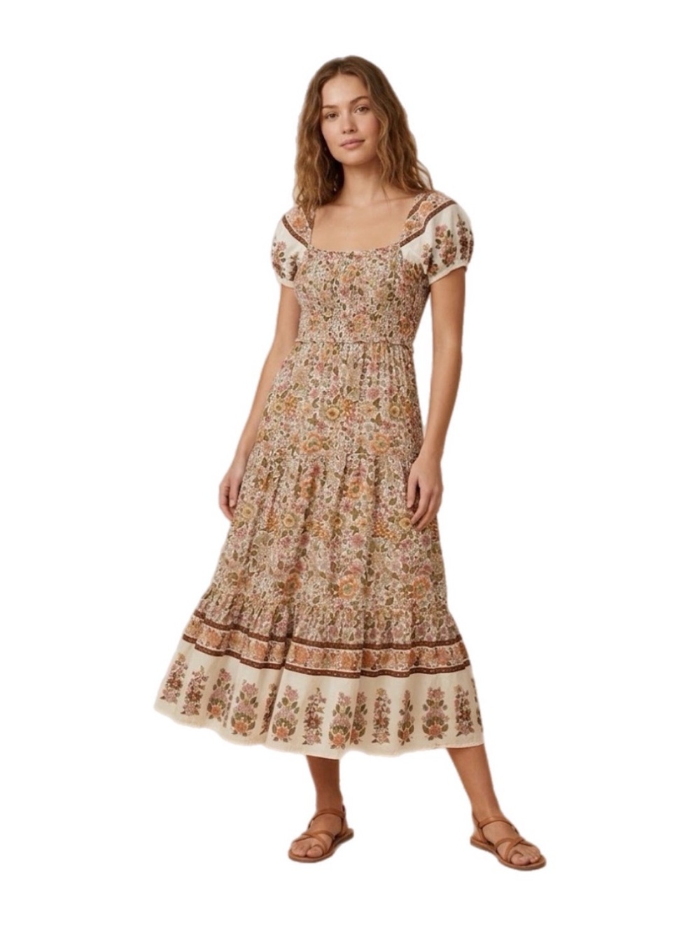 NWOT M By The River Women’s Floral Orange Cream Boho Bohemian Summer Maxi Dress
